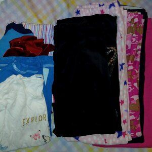 Girls Sz 7 8 Tops T Shirts Pajama Bottoms Pants Lot Fall Winter Lounge Bundle